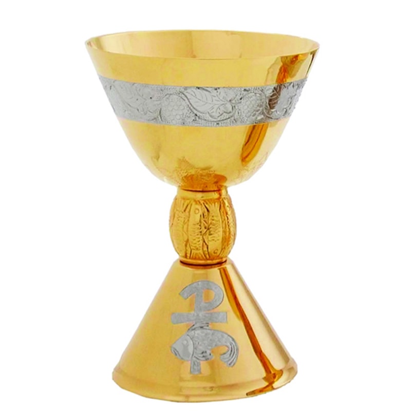 CÁLICE 16CM DE ALTURA DOURADO ENTREMEIO TRABALHADO