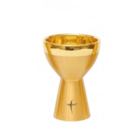 CÁLICE 17CM DE ALTURA DOURADO ESCOVADO BASE COM CRUZ