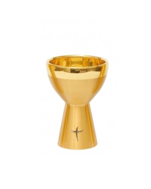 CÁLICE 17CM DE ALTURA DOURADO ESCOVADO BASE COM CRUZ