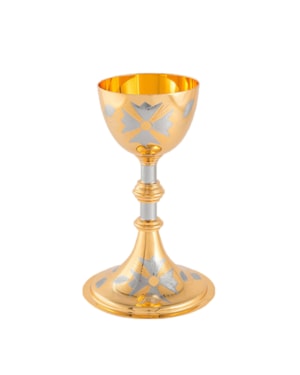 CÁLICE 18CM DE ALTURA DOURADO GRAVADO FOLHAS