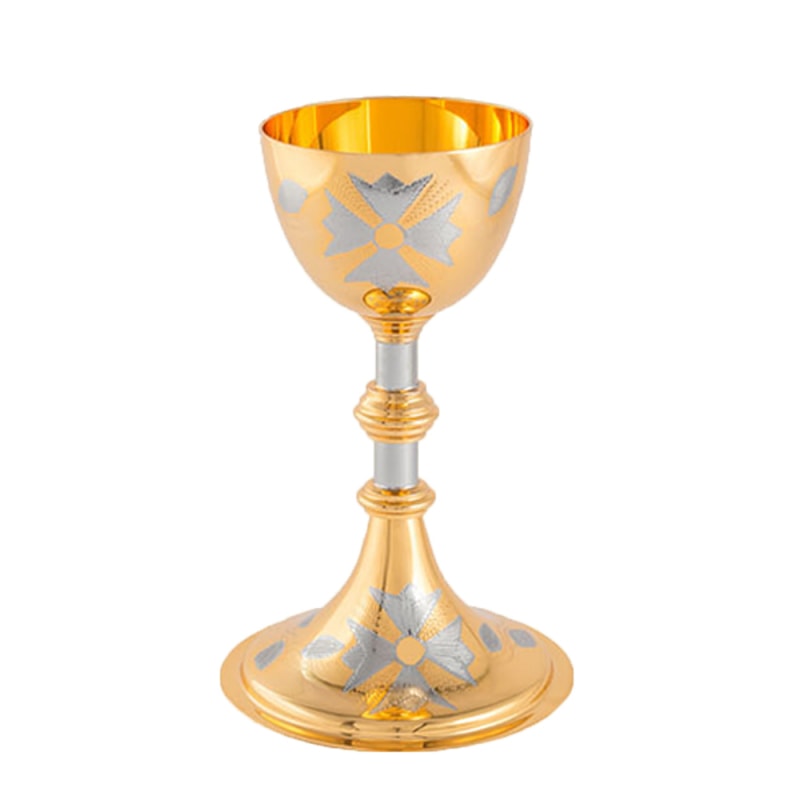 CÁLICE 18CM DE ALTURA DOURADO GRAVADO FOLHAS