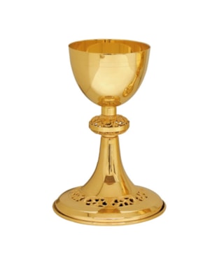 CÁLICE 21CM DE ALTURA DOURADO BASE VAZADA
