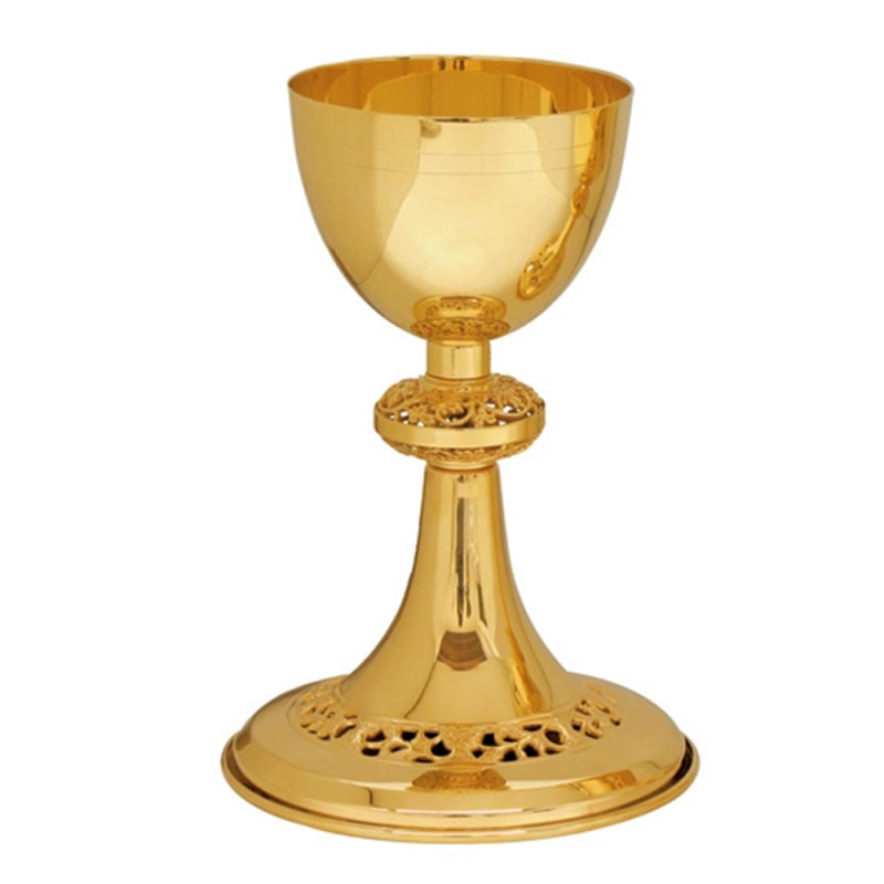 CÁLICE 21CM DE ALTURA DOURADO BASE VAZADA