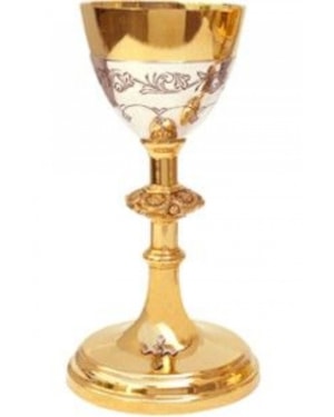 CÁLICE 23CM DE ALTURA DOURADO COM DETALHES CROMADO