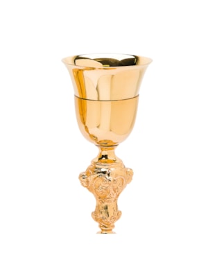CÁLICE 24CM DE ALTURA DOURADO ENTREMEIO TRABALHADO BASE DESENHADA