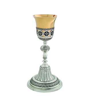 CÁLICE 26CM DE ALTURA DOURADO BASE DESENHADA