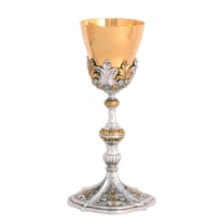 CÁLICE 26CM DE ALTURA PRATEADO COM DOURADO