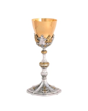 CÁLICE 26CM DE ALTURA PRATEADO COM DOURADO