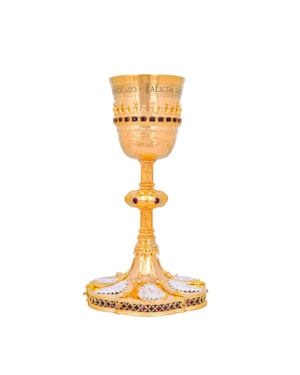 CÁLICE 27CM DE ALTURA DOURADO COM PEDRAS E DETALHES EM PRATA