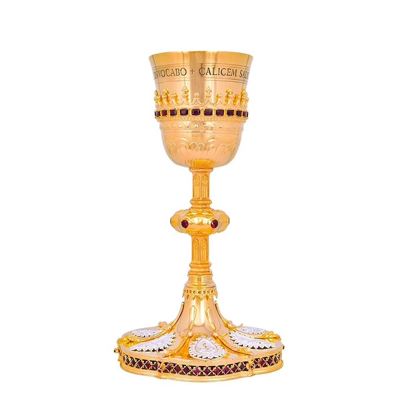 CÁLICE 27CM DE ALTURA DOURADO COM PEDRAS E DETALHES EM PRATA