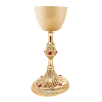 CÁLICE COM PEDRAS VERMELHAS 25CM DE ALTURA