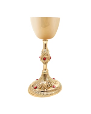 CÁLICE COM PEDRAS VERMELHAS 25CM DE ALTURA