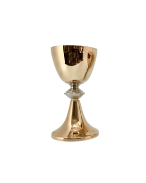 CÁLICE DOURADO C/ DETALHES EM PRATA 19CM DE ALTURA