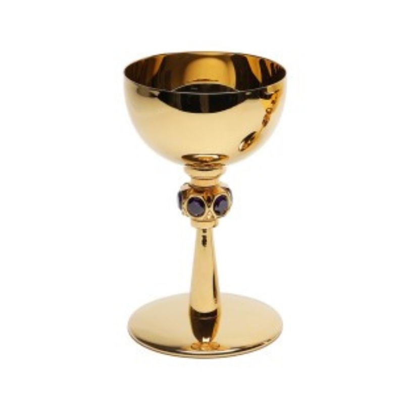 CÁLICE DOURADO COM PEDRARIA 17CM DE ALTURA