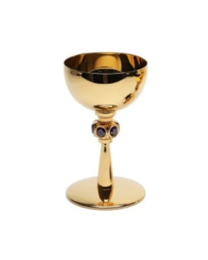 CÁLICE DOURADO COM PEDRARIA 17CM DE ALTURA