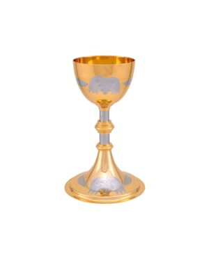 CÁLICE DOURADO GRAVADO 18CM DE ALTURA