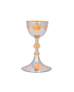 CÁLICE DOURADO INTERNO GRAVADO 18CM DE ALTURA