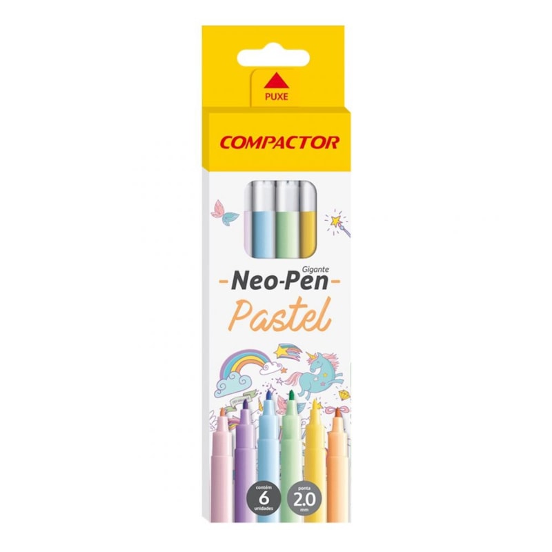 CANETA COMPACTOR HIDROGRAFICA COR PASTEL COM 06 CORES