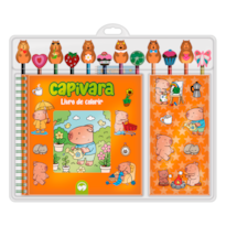 CAPIVARA: ESCOLAR LIVRO DE COLORIR COM 12 LÁPIS E 12 BORRACHAS TEMÁTICAS