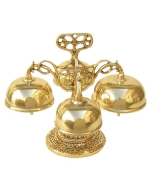 CARRILHÃO 4 SINOS 23CM DE ALTURA DOURADO BASE DESENHADA
