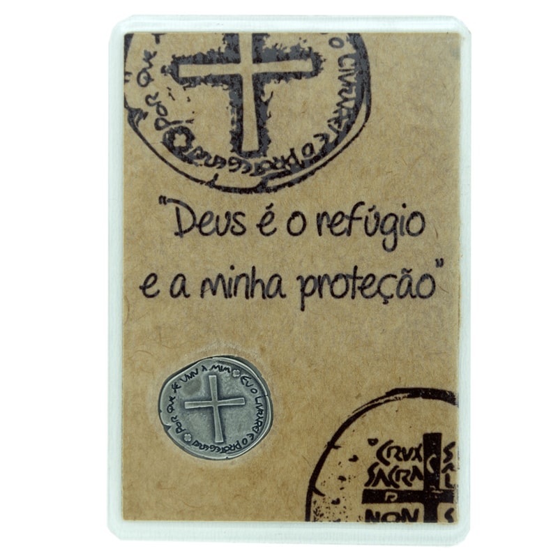 CARTÃO MEDALHA DAS DUAS CRUZES COM ORAÇÃO