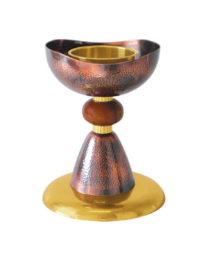 CASTIÇAL 20CM DE ALTURA COBRE ENTREMEIO MADEIRA