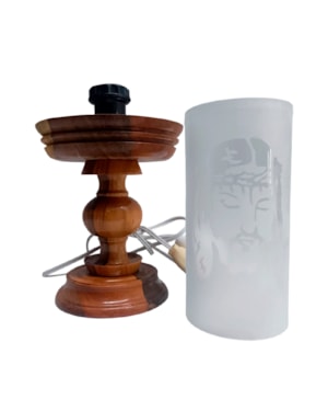 CASTIÇAL BASE MADEIRA COM LAMPADA JESUS 22CM