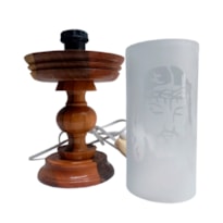 CASTIÇAL BASE MADEIRA COM LAMPADA JESUS 33CM