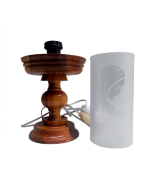 CASTIÇAL BASE MADEIRA COM LAMPADA MARIA 22CM