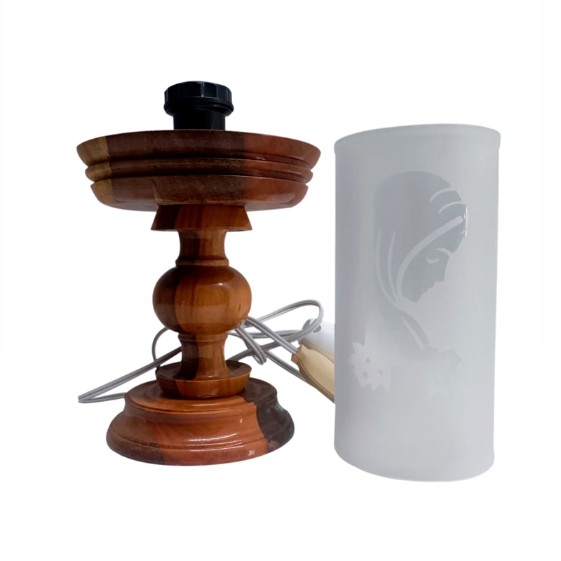 CASTIÇAL BASE MADEIRA COM LAMPADA MARIA 22CM