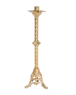 CASTIÇAL DOURADO TRADICIONAL BASE CRUZ VAZADA - 54X16CM