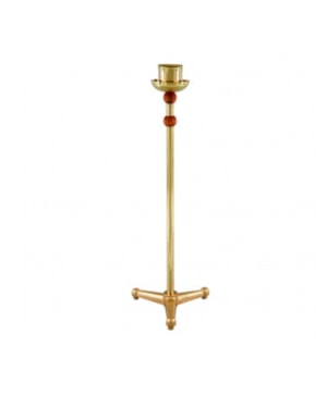 CASTIÇAL PARA CÍRIO E VELA 110CM DE ALTURA DOURADO ENTREMEIO DE MADEIRA