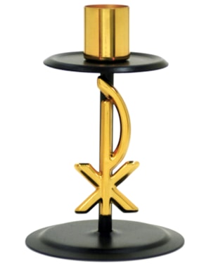 CASTIÇAL PRETO COM PX DOURADO PARA VELA DE 3CM - 18X11CM
