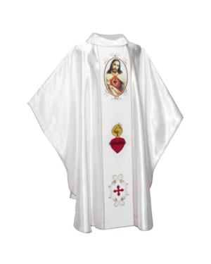 CASULA SAGRADO CORAÇÃO DE JESUS COM GALÃO  BORDADO - TAMANHO  M