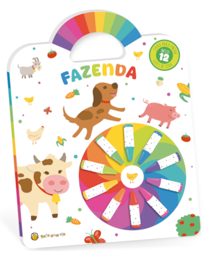 Cata-Vento colorido - Fazenda: Livro para pintar c/ 12 giz de cera