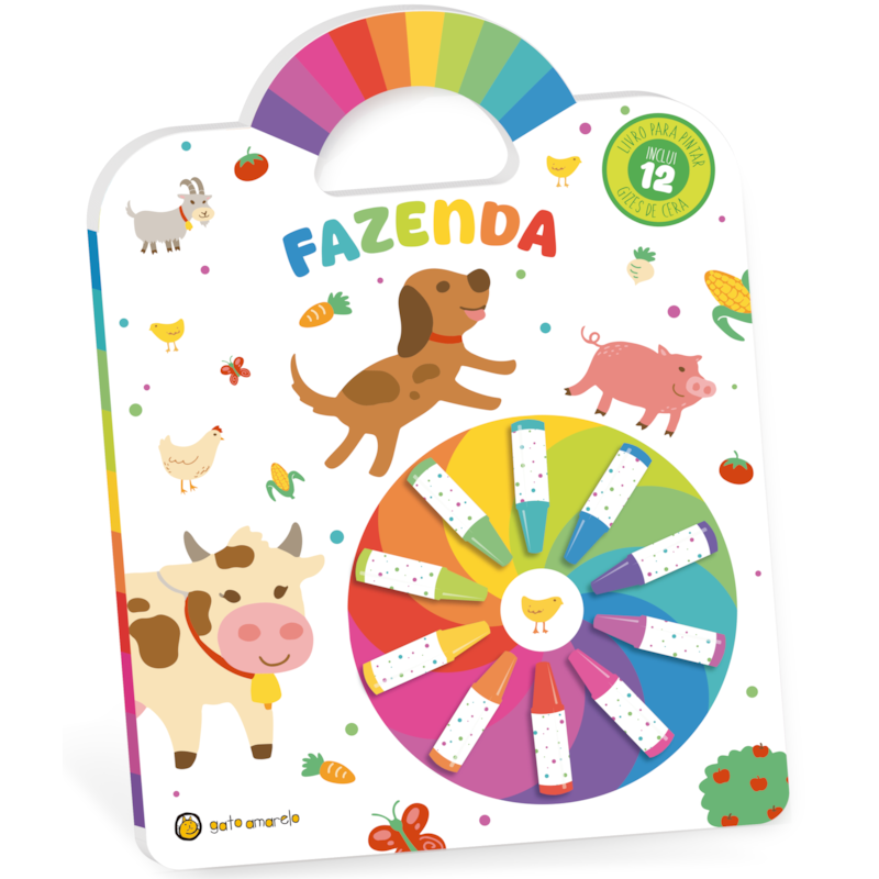Cata-Vento colorido - Fazenda: Livro para pintar c/ 12 giz de cera