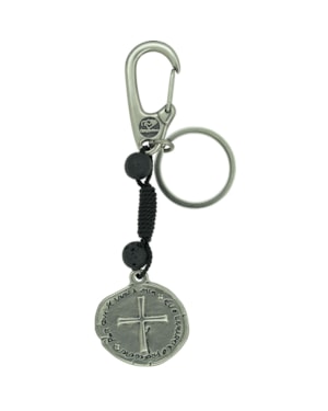 CHAVEIRO MEDALHA DAS DUAS CRUZES - PEDRA VULCÂNICA