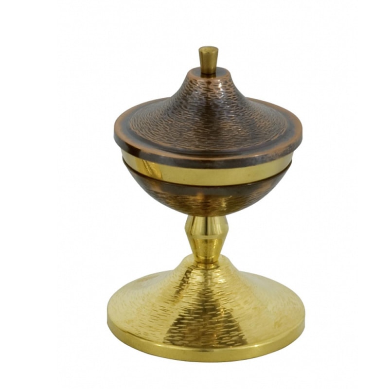 CIBÓRIO 16CM DE ALTURA COBRE DETALHE DOURADO