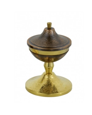 CIBÓRIO 16CM DE ALTURA COBRE DETALHE DOURADO