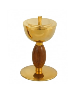 CIBÓRIO 17 CM DE ALTURA DOURADO ENTREMEIO MADEIRA