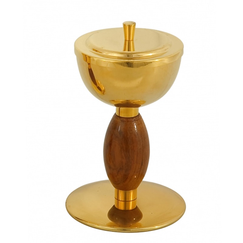 CIBÓRIO 17 CM DE ALTURA DOURADO ENTREMEIO MADEIRA