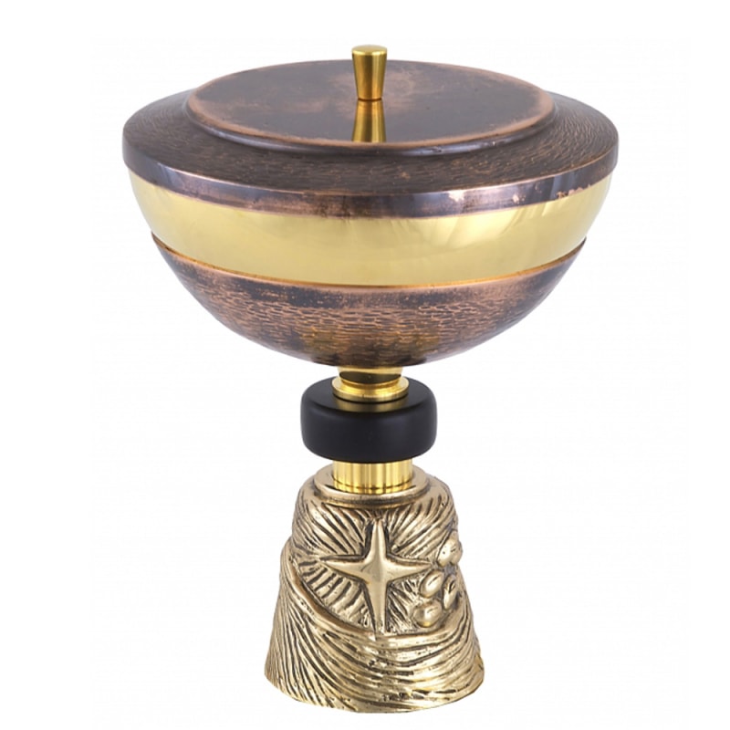 CIBÓRIO 18CM DE ALTURA COBRE BASE TRABALHADA