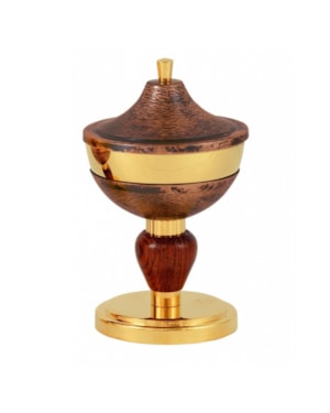 CIBÓRIO 18CM DE ALTURA COBRE ENTREMEIO MADEIRA 180 PARTÍCULAS