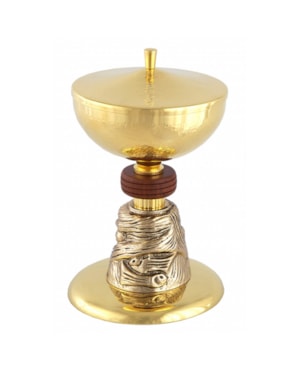 CIBÓRIO 19CM DE ALTURA DOURADO ENTREMEIO MADEIRA