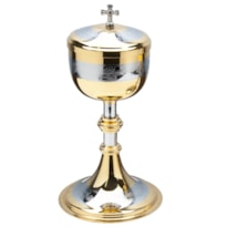 CIBÓRIO 22,5CM DE ALTURA DOURADO DESENHADO 125 PARTICULAS