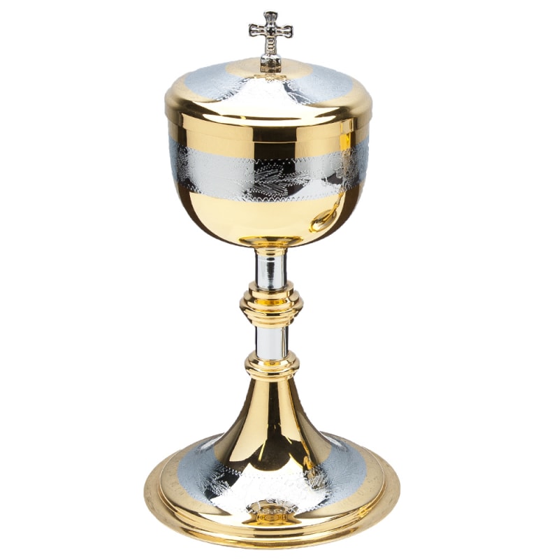 CIBÓRIO 22,5CM DE ALTURA DOURADO DESENHADO 125 PARTICULAS