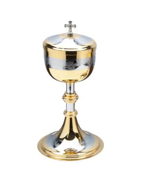 CIBÓRIO 22,5CM DE ALTURA DOURADO DESENHADO 125 PARTICULAS