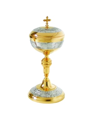 CIBÓRIO 22CM DE ALTURA DOURADO DESENHO EM NIQUEL