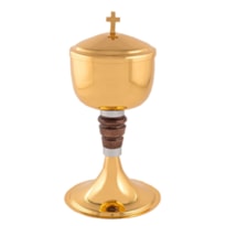 CIBÓRIO 23CM DE ALTURA CROMO FOSCO E DOURADO INTERNO 180 PARTICULAS