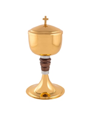 CIBÓRIO 23CM DE ALTURA CROMO FOSCO E DOURADO INTERNO 180 PARTICULAS